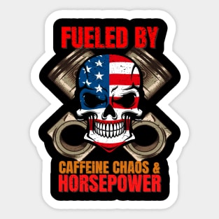 Fueled By Caffeine Chaos & Horsepower USA Skull Piston Rods Sticker